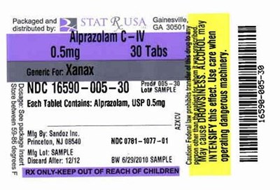 Label Image 1 (Alprazolam 0 5mg Label)